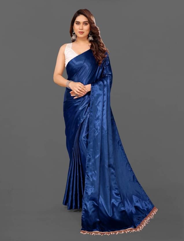 JULEE Satin Solid Saree With Unstitched Blouse Piece ( Navy Blue ) JULEE Satin Solid Saree With Unstitched Blouse Piece ( Navy Blue )