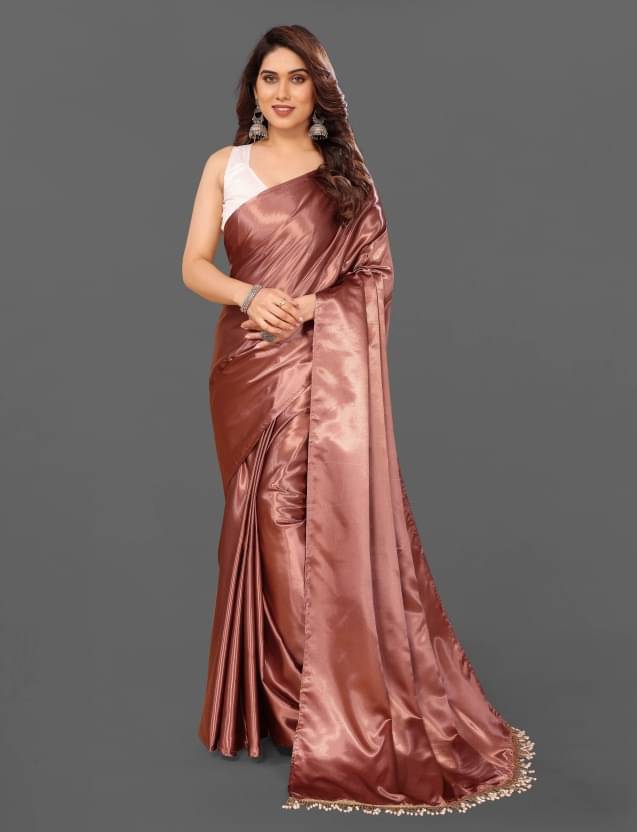 JULEE Satin Solid Saree With Unstitched Blouse Piece ( Peach ) JULEE Satin Solid Saree With Unstitched Blouse Piece ( Peach )