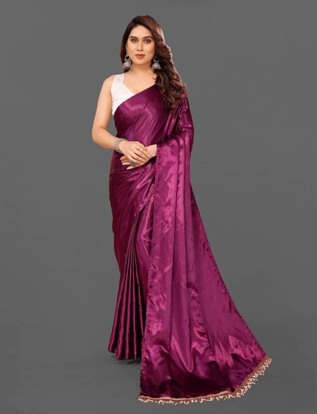 JULEE Satin Solid Saree With Unstitched Blouse Piece ( Purple ) JULEE Satin Solid Saree With Unstitched Blouse Piece ( Purple )