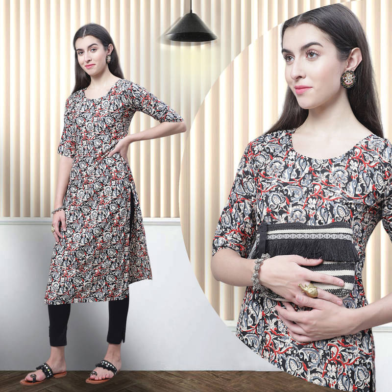 1 Stop Fashion Pack of 1 Crepe Printed Nayra Women's Kurti - ( Grey ) 1 Stop Fashion Pack of 1 Crepe Printed Nayra Women's Kurti - ( Grey )