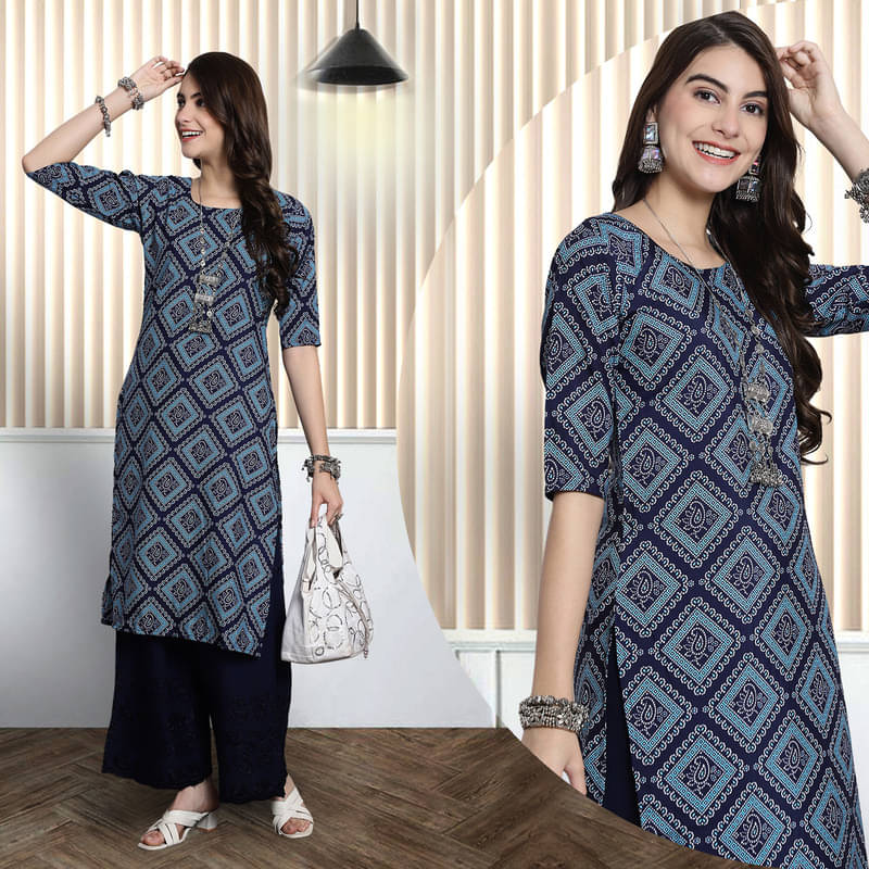     			1 Stop Fashion Pack of 1 Crepe Printed Nayra Women's Kurti - ( Turquoise )