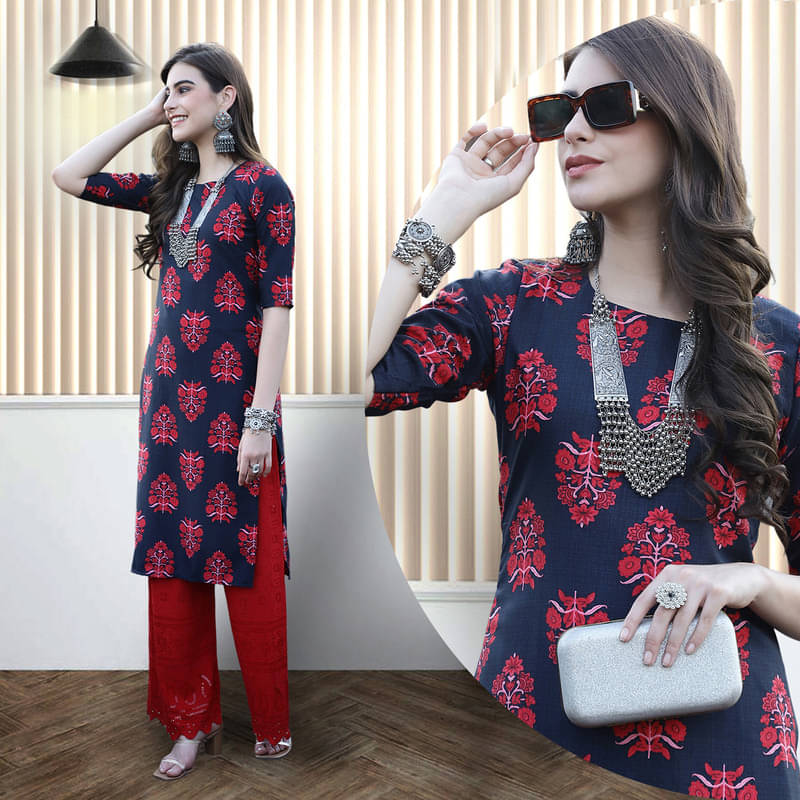 1 Stop Fashion Pack of 1 Crepe Printed Nayra Women's Kurti - ( Red ) 1 Stop Fashion Pack of 1 Crepe Printed Nayra Women's Kurti - ( Red )