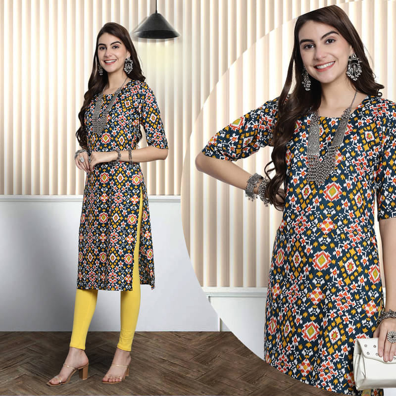 1 Stop Fashion Pack of 1 Crepe Printed Nayra Women's Kurti - ( Multicoloured ) 1 Stop Fashion Pack of 1 Crepe Printed Nayra Women's Kurti - ( Multicoloured )