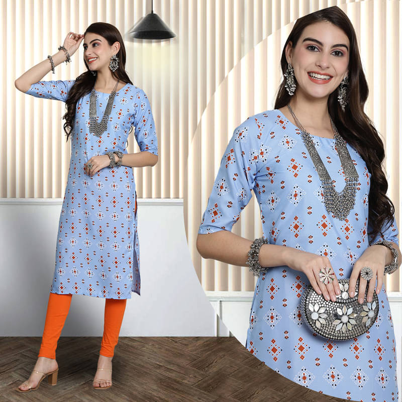 1 Stop Fashion Pack of 1 Crepe Printed Nayra Women's Kurti - ( Blue ) 1 Stop Fashion Pack of 1 Crepe Printed Nayra Women's Kurti - ( Blue )