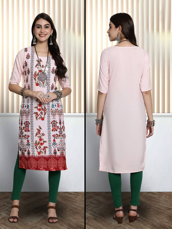 1 Stop Fashion Pack of 1 Crepe Printed Nayra Women's Kurti - ( Pink )     			1 Stop Fashion Pack of 1 Crepe Printed Nayra Women's Kurti - ( Pink )