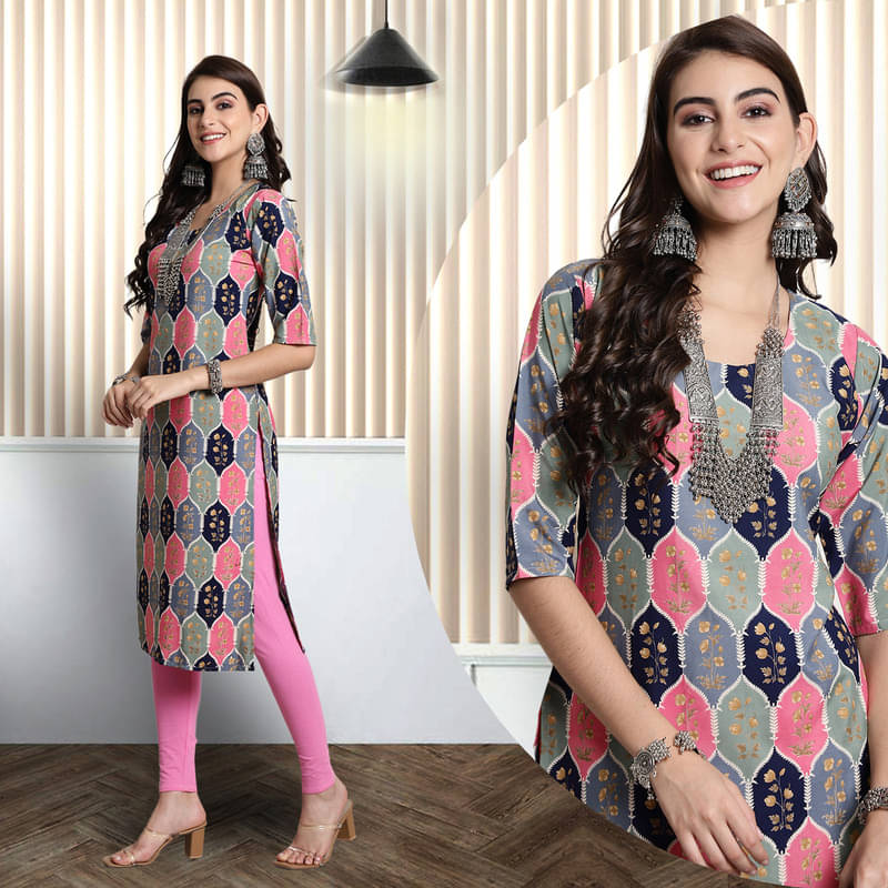     			1 Stop Fashion Pack of 1 Crepe Printed Nayra Women's Kurti - ( Multicolor7 )