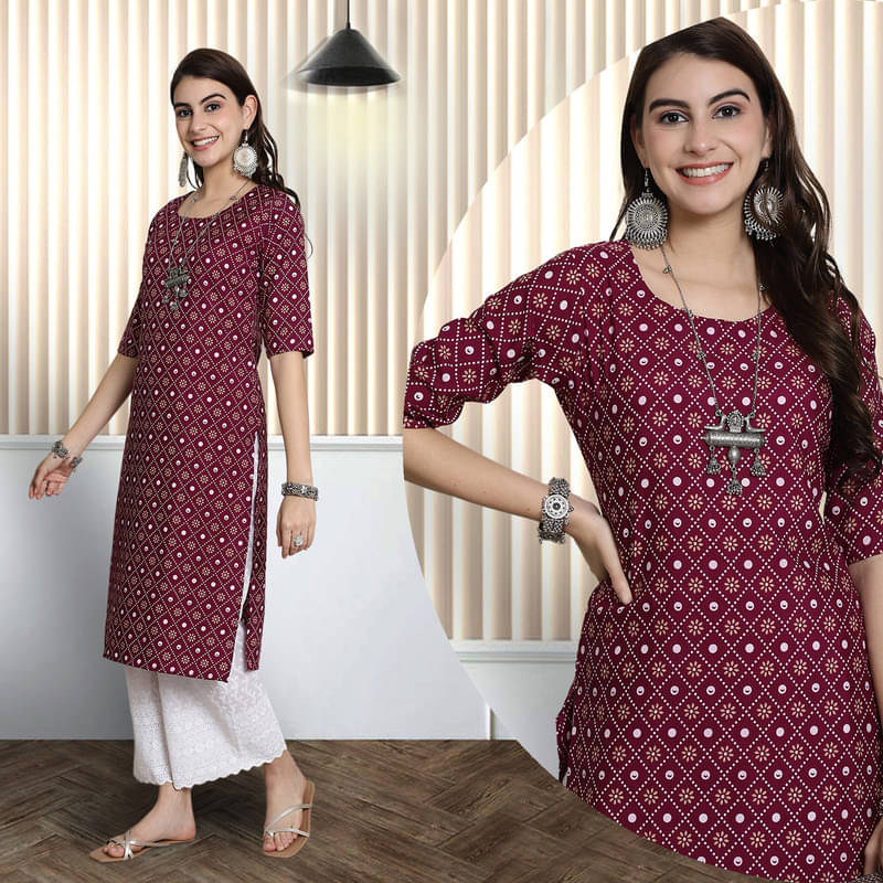 1 Stop Fashion Pack of 1 Crepe Printed Nayra Women's Kurti - ( Purple )     			1 Stop Fashion Pack of 1 Crepe Printed Nayra Women's Kurti - ( Purple )