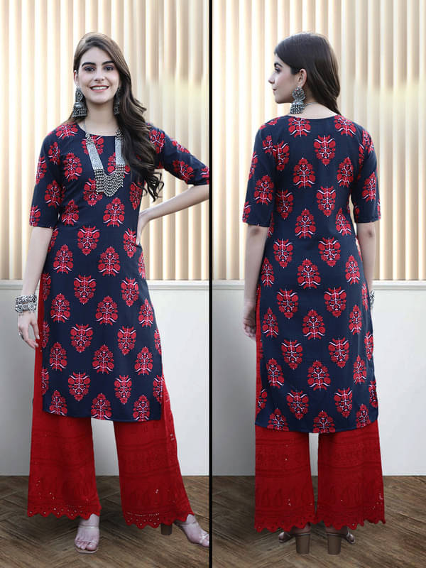     			1 Stop Fashion Pack of 1 Crepe Printed Nayra Women's Kurti - ( Red )