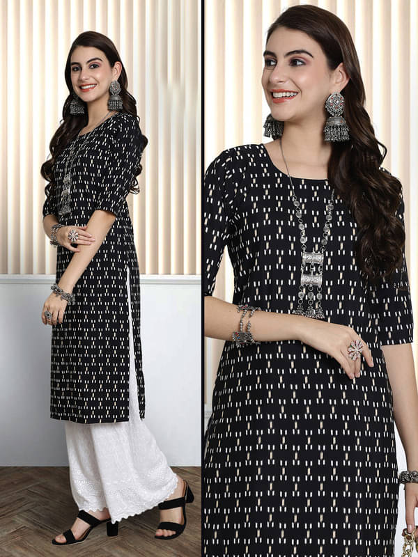     			1 Stop Fashion Pack of 1 Crepe Printed Nayra Women's Kurti - ( Navy )
