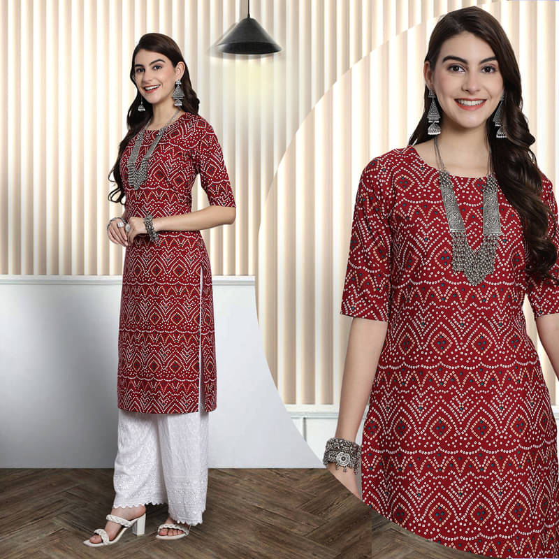     			1 Stop Fashion Pack of 1 Crepe Printed Nayra Women's Kurti - ( Maroon )