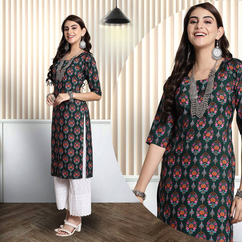 1 Stop Fashion Pack of 1 Crepe Printed Nayra Women's Kurti - ( Multicolor5 )     			1 Stop Fashion Pack of 1 Crepe Printed Nayra Women's Kurti - ( Multicolor5 )
