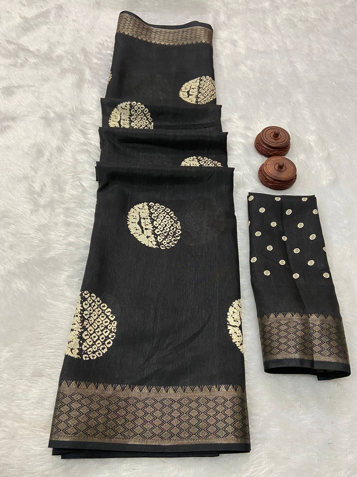     			Bhuwal Fashion Art Silk Printed Saree With Unstitched Blouse Piece ( Black )