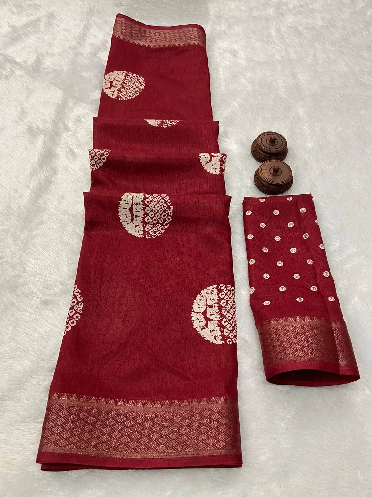 Bhuwal Fashion Art Silk Printed Saree With Unstitched Blouse Piece ( Red )     			Bhuwal Fashion Art Silk Printed Saree With Unstitched Blouse Piece ( Red )
