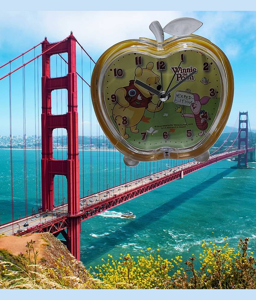 DISNEY,ALARM CLOCK WITH WINNIE THE POOH THEME FOR KIDS BED ROOM, FRUIT SHAPE,YELLOW IN COLOR