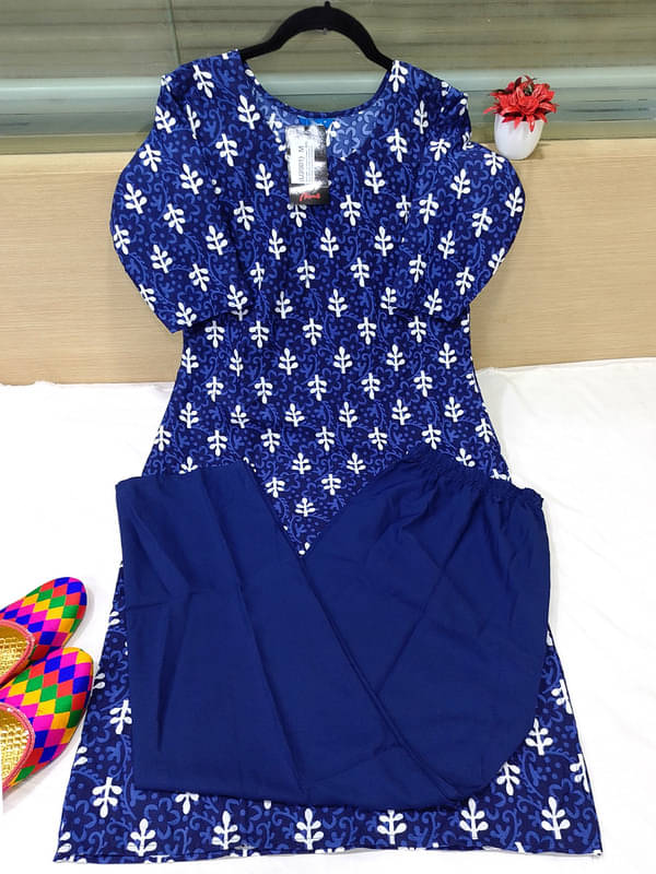     			Ethnic Basket Pack of 1 Crepe Self Design A-line Women's Kurti - ( Blue )