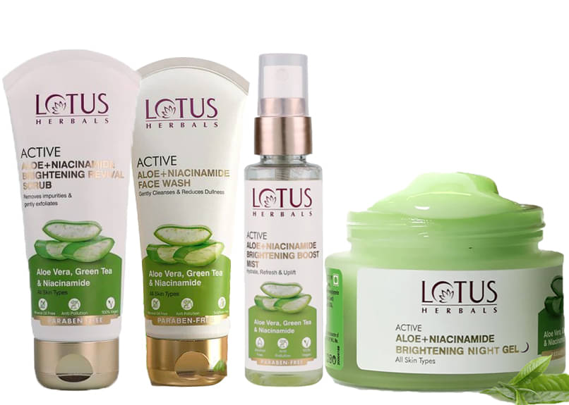     			Lotus Herbals Active Aloe , Boost Mist 50g , Night Gel 50g , Facewash 100g , Scrub 100G (Pack of 4)