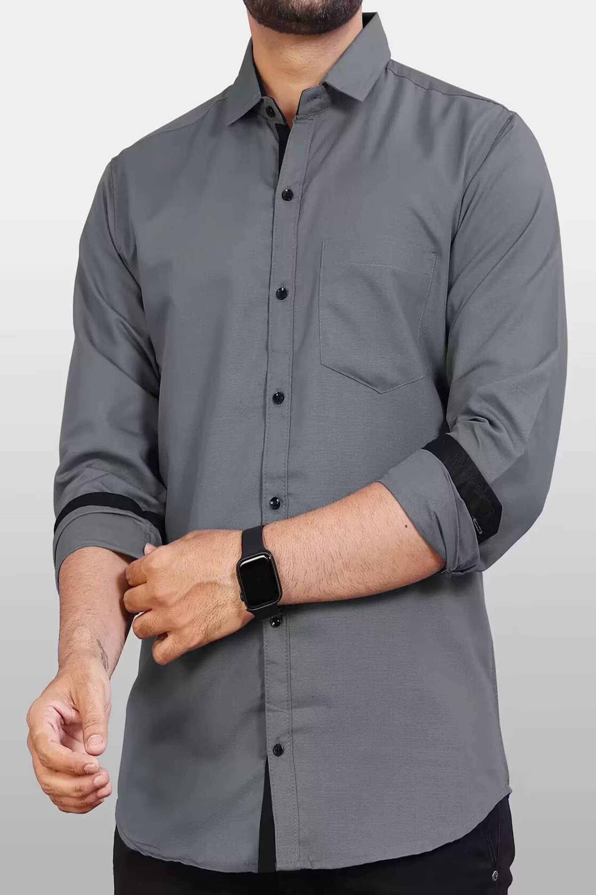     			VERTUSY Cotton Blend Regular Fit Solids Full Sleeves Men's Casual Shirt - Grey ( Pack of 1 )