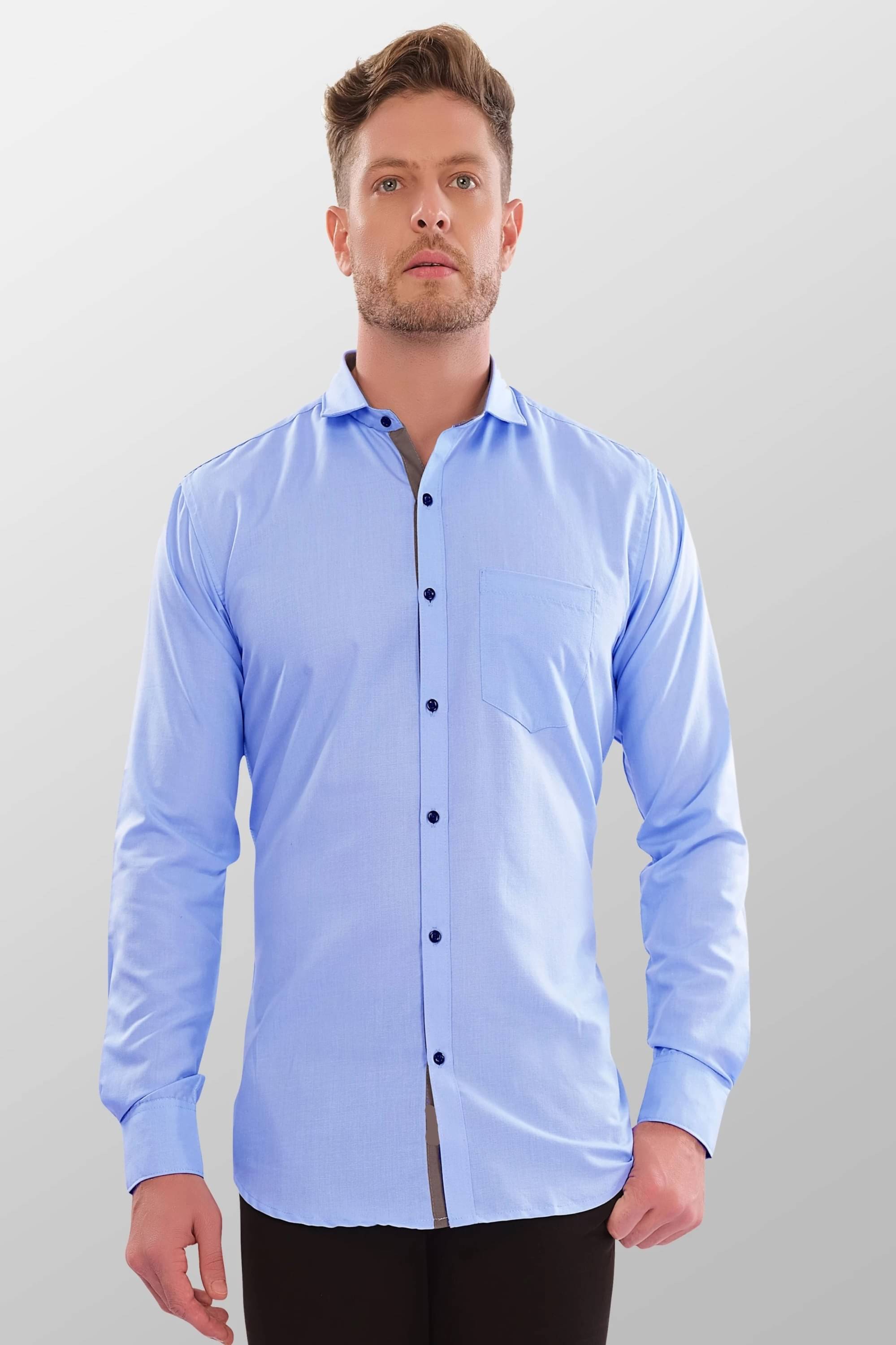 VERTUSY Cotton Blend Regular Fit Solids Full Sleeves Men's Casual Shirt - Light Blue ( Pack of 1 ) VERTUSY Cotton Blend Regular Fit Solids Full Sleeves Men's Casual Shirt - Light Blue ( Pack of 1 )