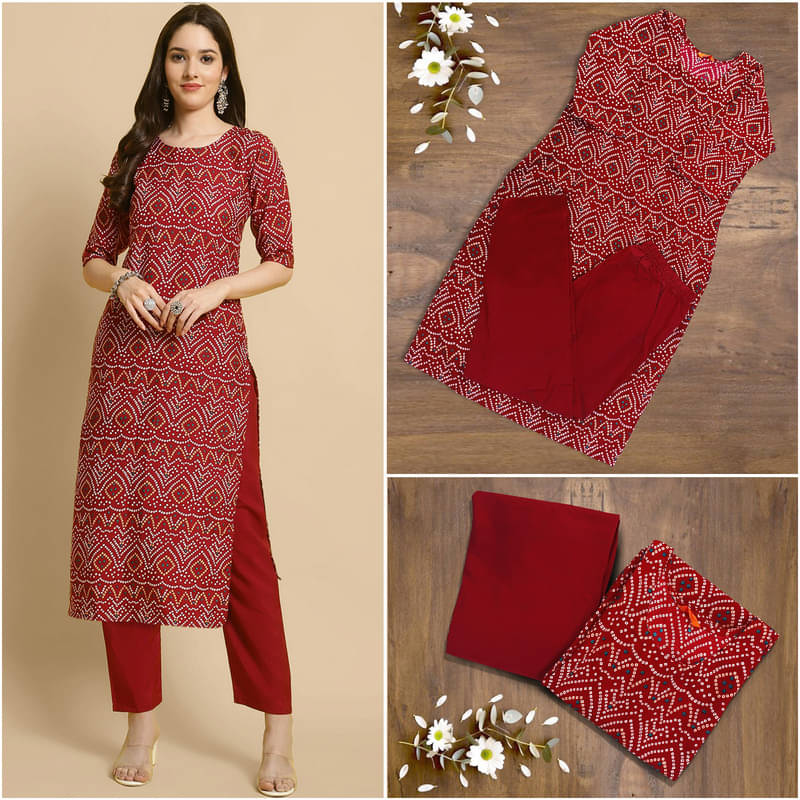 1 Stop Fashion Pack of 1 Crepe Printed A-line Women's Kurti - ( Red ) 1 Stop Fashion Pack of 1 Crepe Printed A-line Women's Kurti - ( Red )