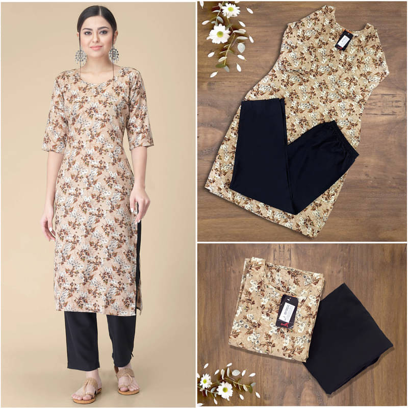     			1 Stop Fashion Pack of 1 Crepe Printed A-line Women's Kurti - ( Beige )