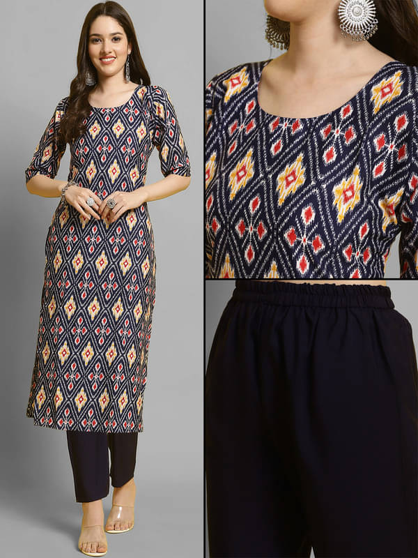    			1 Stop Fashion Pack of 1 Crepe Printed A-line Women's Kurti - ( Blue )