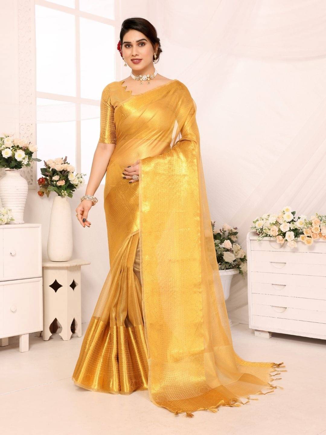     			A TO Z CART Silk Woven Saree With Unstitched Blouse Piece ( Yellow1 )