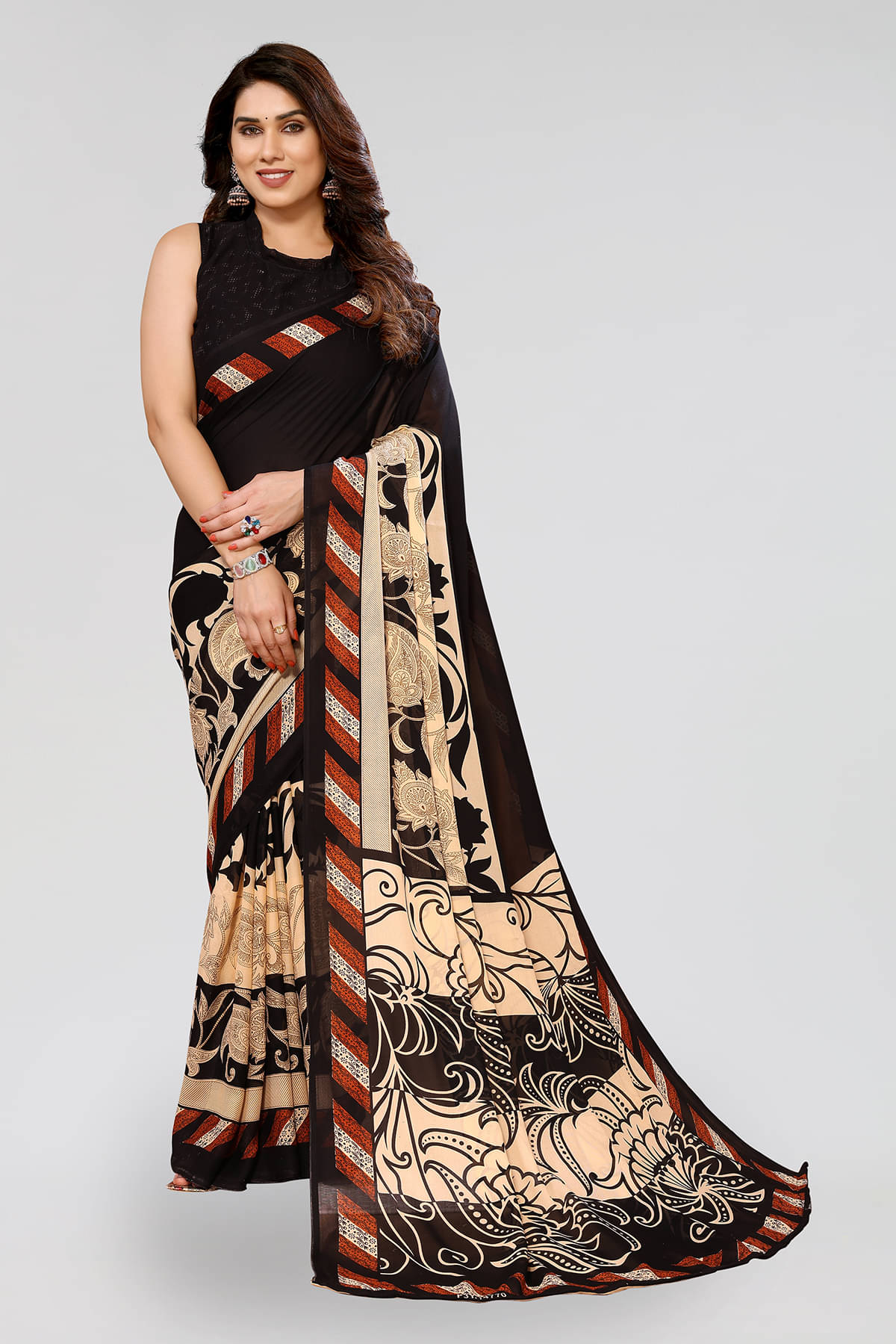     			ANAND SAREES Georgette Printed Saree With Unstitched Blouse Piece ( Black )