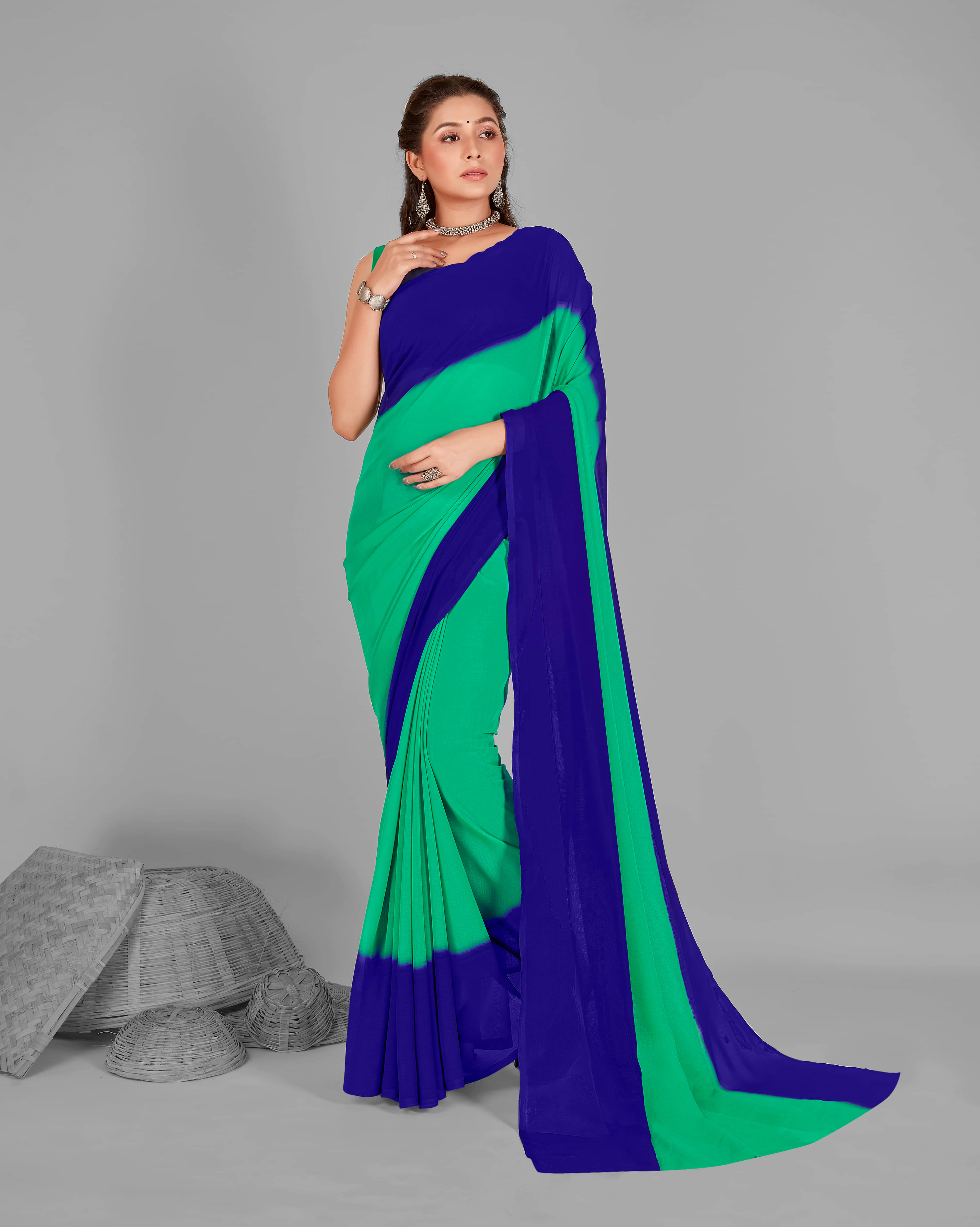 ANAND SAREES Georgette Dyed Saree With Unstitched Blouse Piece ( Green ) ANAND SAREES Georgette Dyed Saree With Unstitched Blouse Piece ( Green )