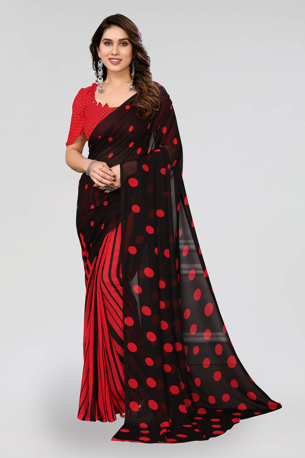 ANAND SAREES Georgette Printed Saree With Unstitched Blouse Piece ( Red ) ANAND SAREES Georgette Printed Saree With Unstitched Blouse Piece ( Red )