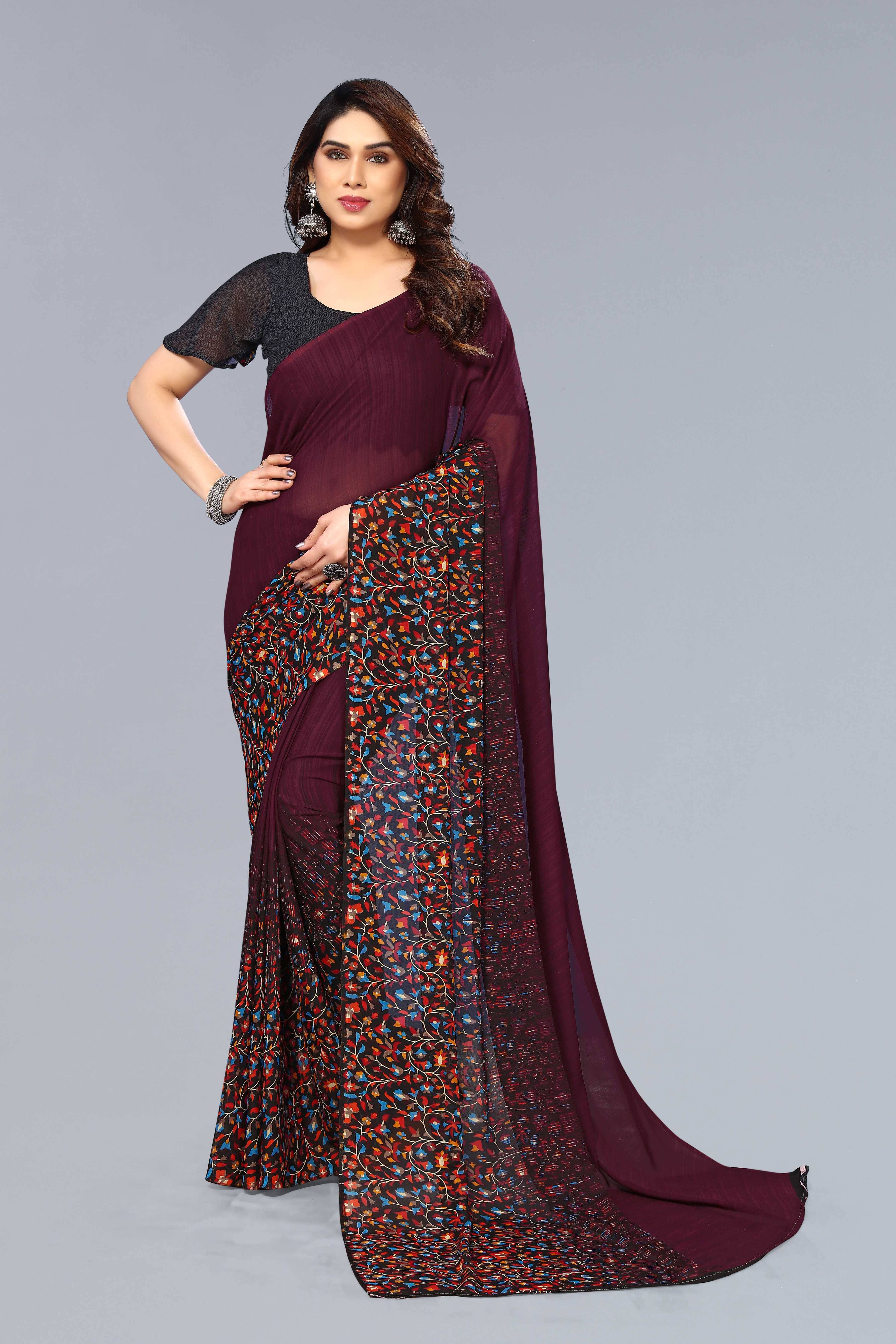 ANAND SAREES Georgette Printed Saree With Unstitched Blouse Piece ( Brown ) ANAND SAREES Georgette Printed Saree With Unstitched Blouse Piece ( Brown )