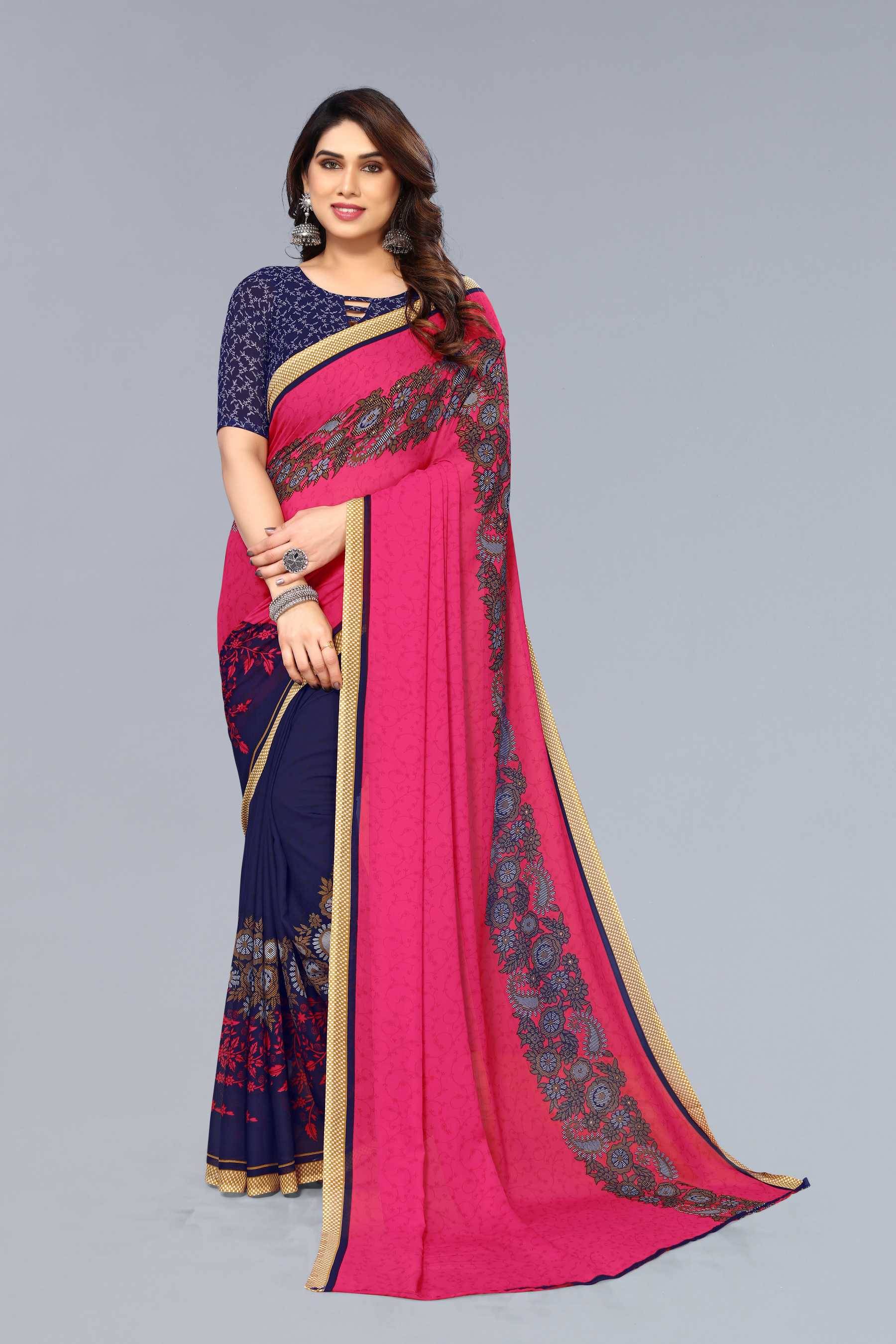 ANAND SAREES Georgette Printed Saree With Unstitched Blouse Piece ( Pink ) ANAND SAREES Georgette Printed Saree With Unstitched Blouse Piece ( Pink )