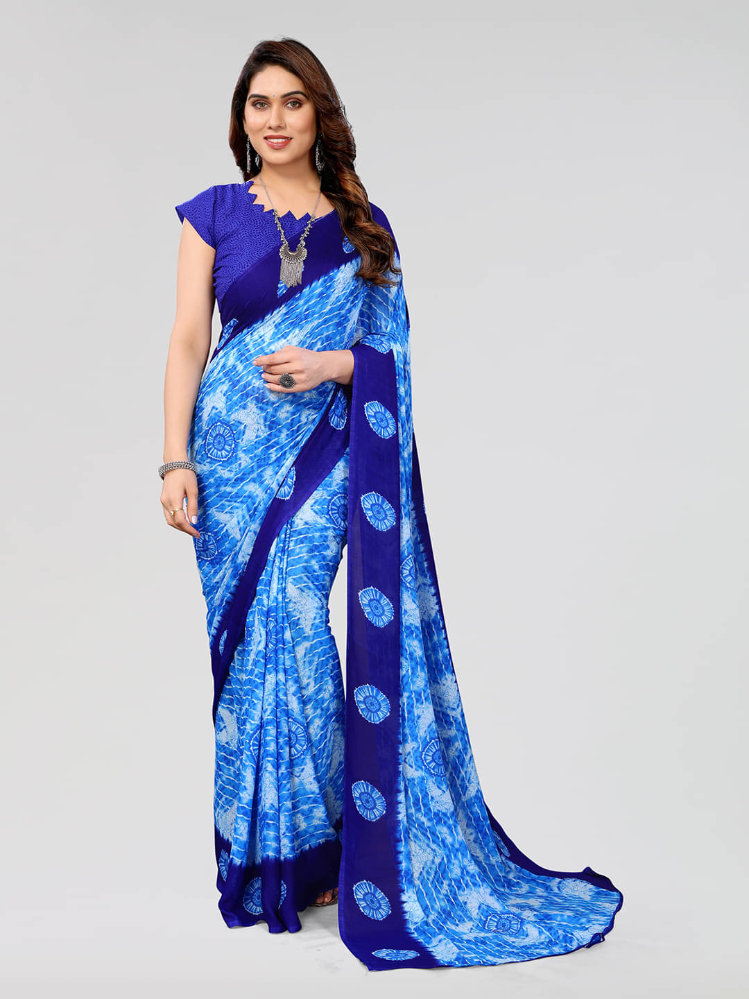 ANAND SAREES Georgette Printed Saree With Unstitched Blouse Piece ( Light Blue ) ANAND SAREES Georgette Printed Saree With Unstitched Blouse Piece ( Light Blue )