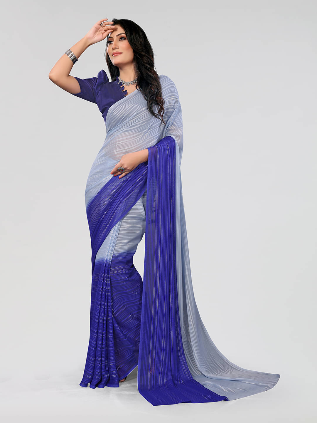 ANAND SAREES Georgette Printed Saree With Unstitched Blouse Piece ( Blue ) ANAND SAREES Georgette Printed Saree With Unstitched Blouse Piece ( Blue )