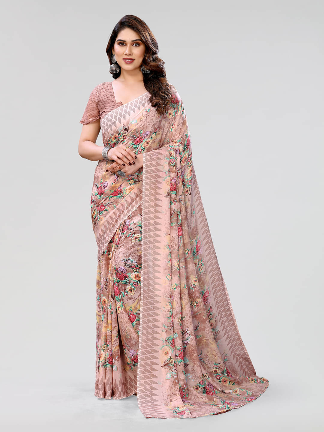     			ANAND SAREES Georgette Printed Saree With Unstitched Blouse Piece ( Brown )