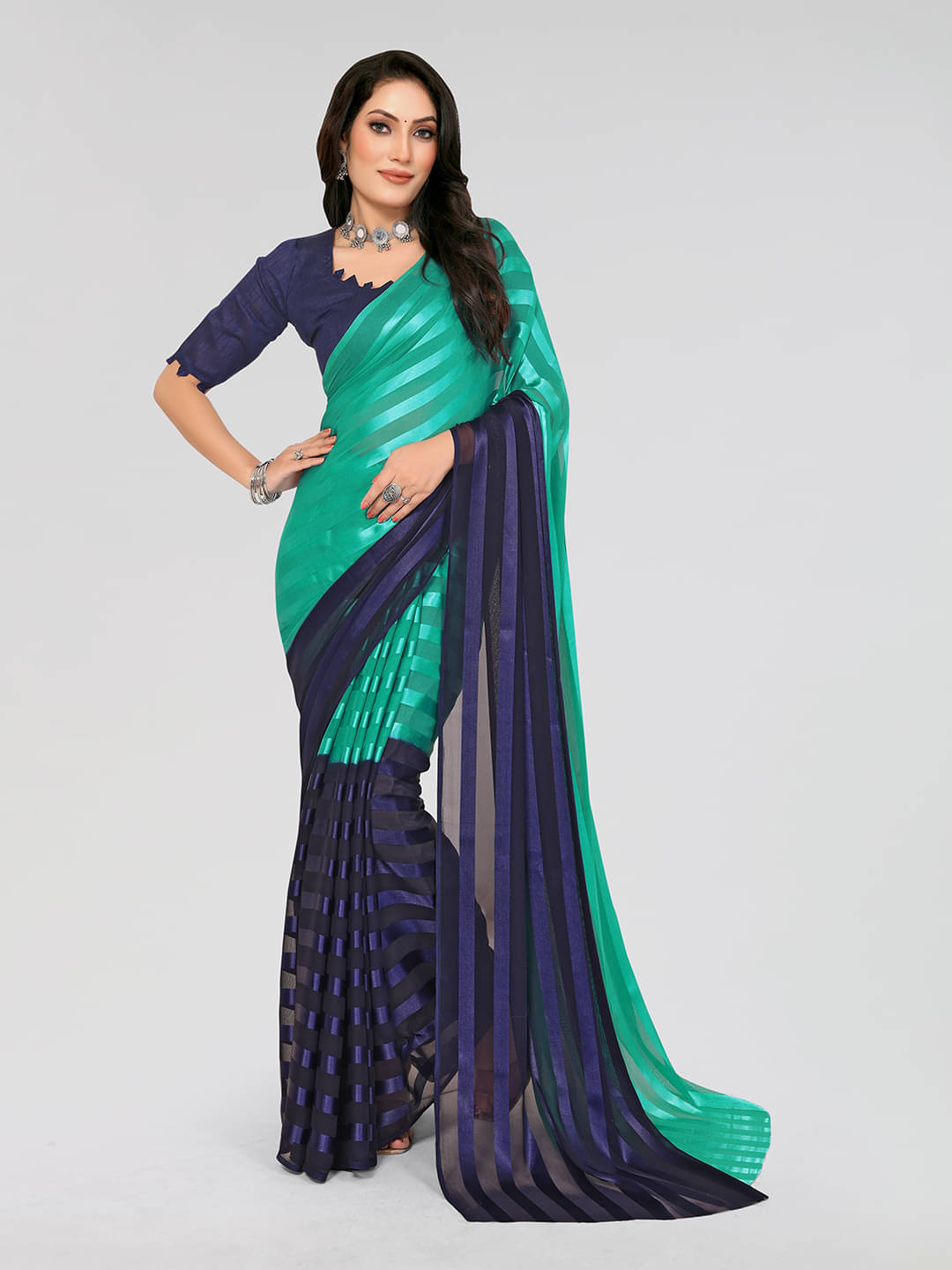 ANAND SAREES Georgette Printed Saree With Unstitched Blouse Piece ( Green ) ANAND SAREES Georgette Printed Saree With Unstitched Blouse Piece ( Green )