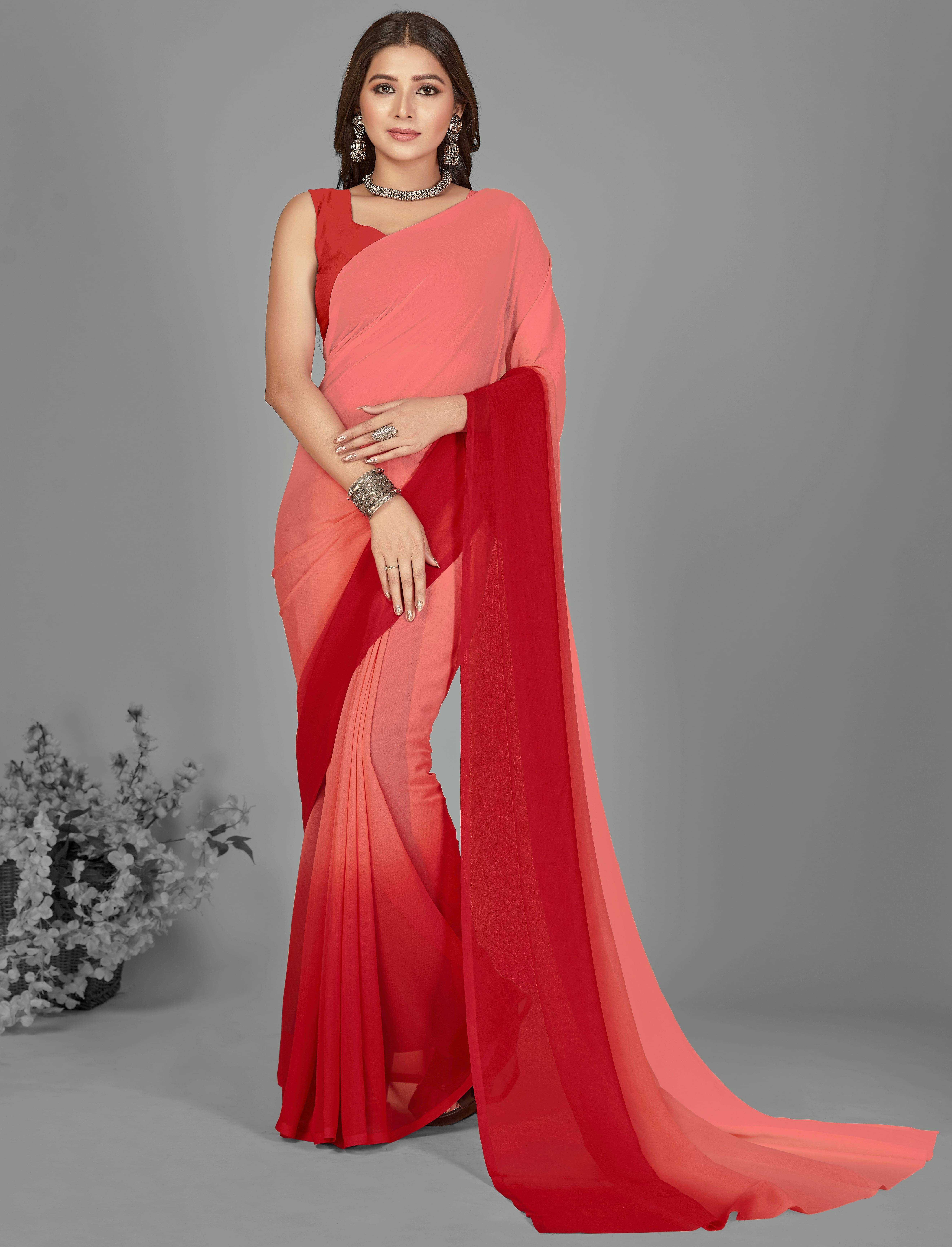 ANAND SAREES Georgette Printed Saree With Unstitched Blouse Piece ( Red ) ANAND SAREES Georgette Printed Saree With Unstitched Blouse Piece ( Red )