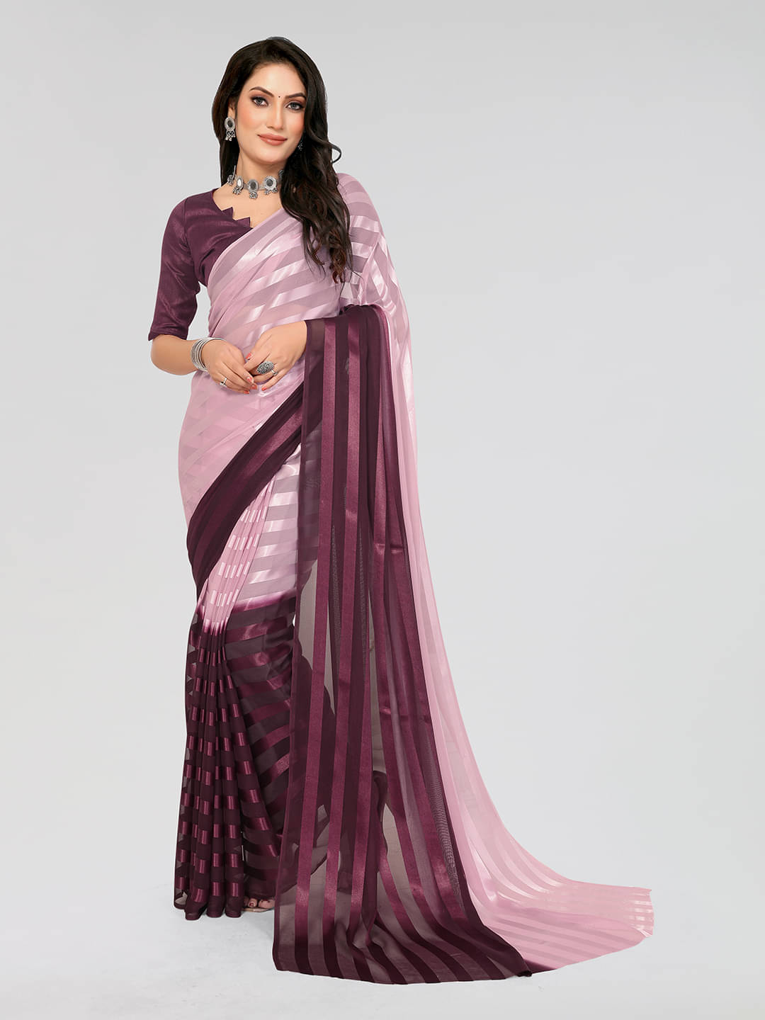 ANAND SAREES Georgette Printed Saree With Unstitched Blouse Piece ( Magenta ) ANAND SAREES Georgette Printed Saree With Unstitched Blouse Piece ( Magenta )