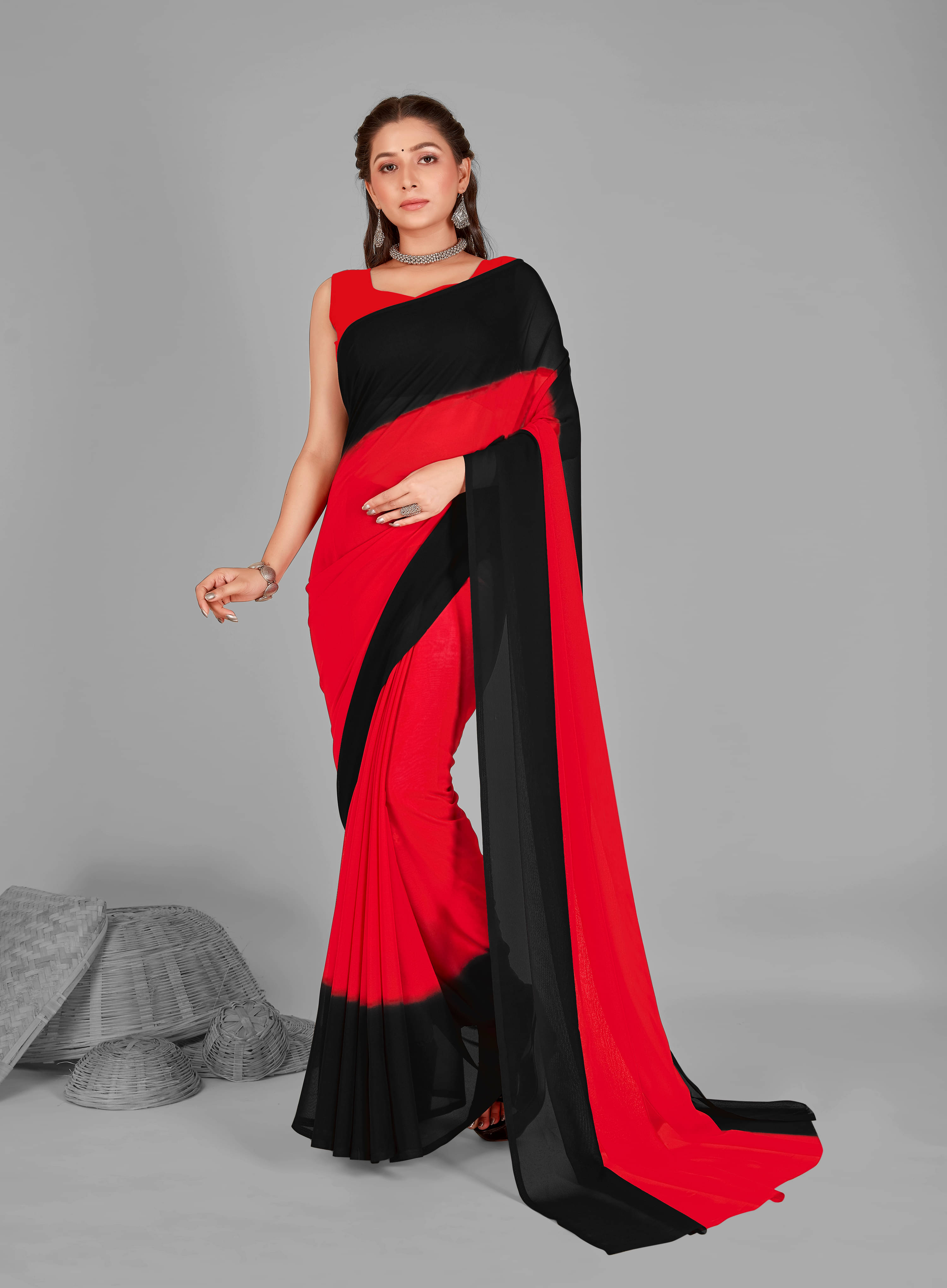 ANAND SAREES Georgette Dyed Saree With Unstitched Blouse Piece ( Red ) ANAND SAREES Georgette Dyed Saree With Unstitched Blouse Piece ( Red )