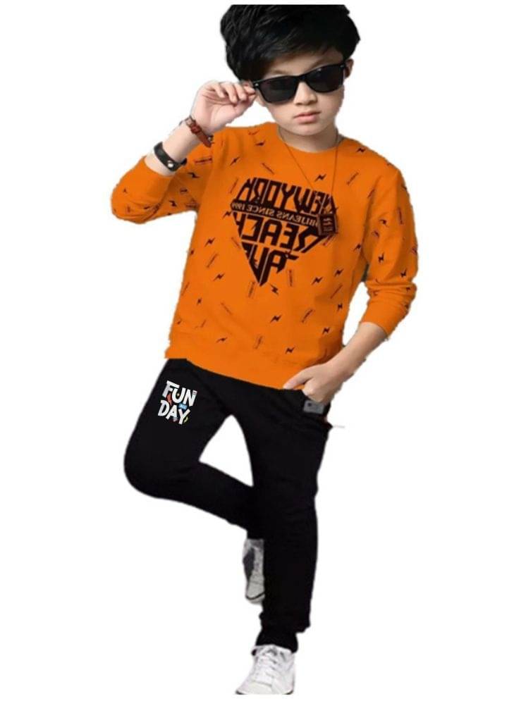     			ATLANS CLOTHES Pack of 1 Boys Cotton Blend T-Shirt & Trackpants Set ( Orange )
