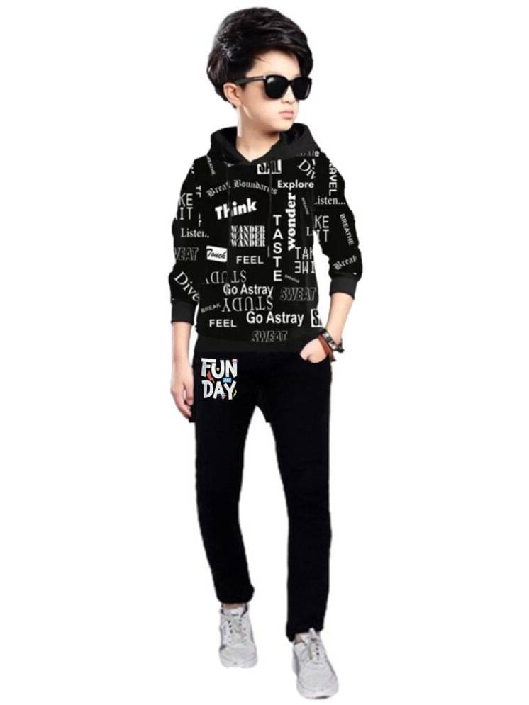 ATLANS CLOTHES Pack of 1 Boys Cotton Blend T-Shirt & Trackpants Set ( Black )     			ATLANS CLOTHES Pack of 1 Boys Cotton Blend T-Shirt & Trackpants Set ( Black )