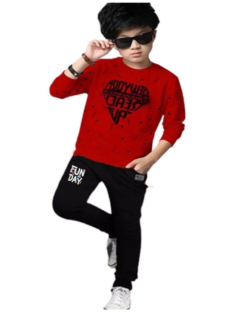     			ATLANS CLOTHES Pack of 1 Boys Cotton Blend T-Shirt & Trackpants Set ( Red )