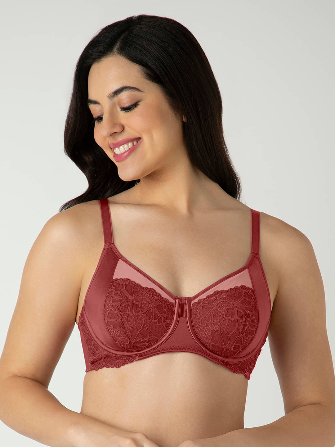     			Amante Pack of 1 Nylon Non Padded Minimizer Bra For Women ( Maroon )