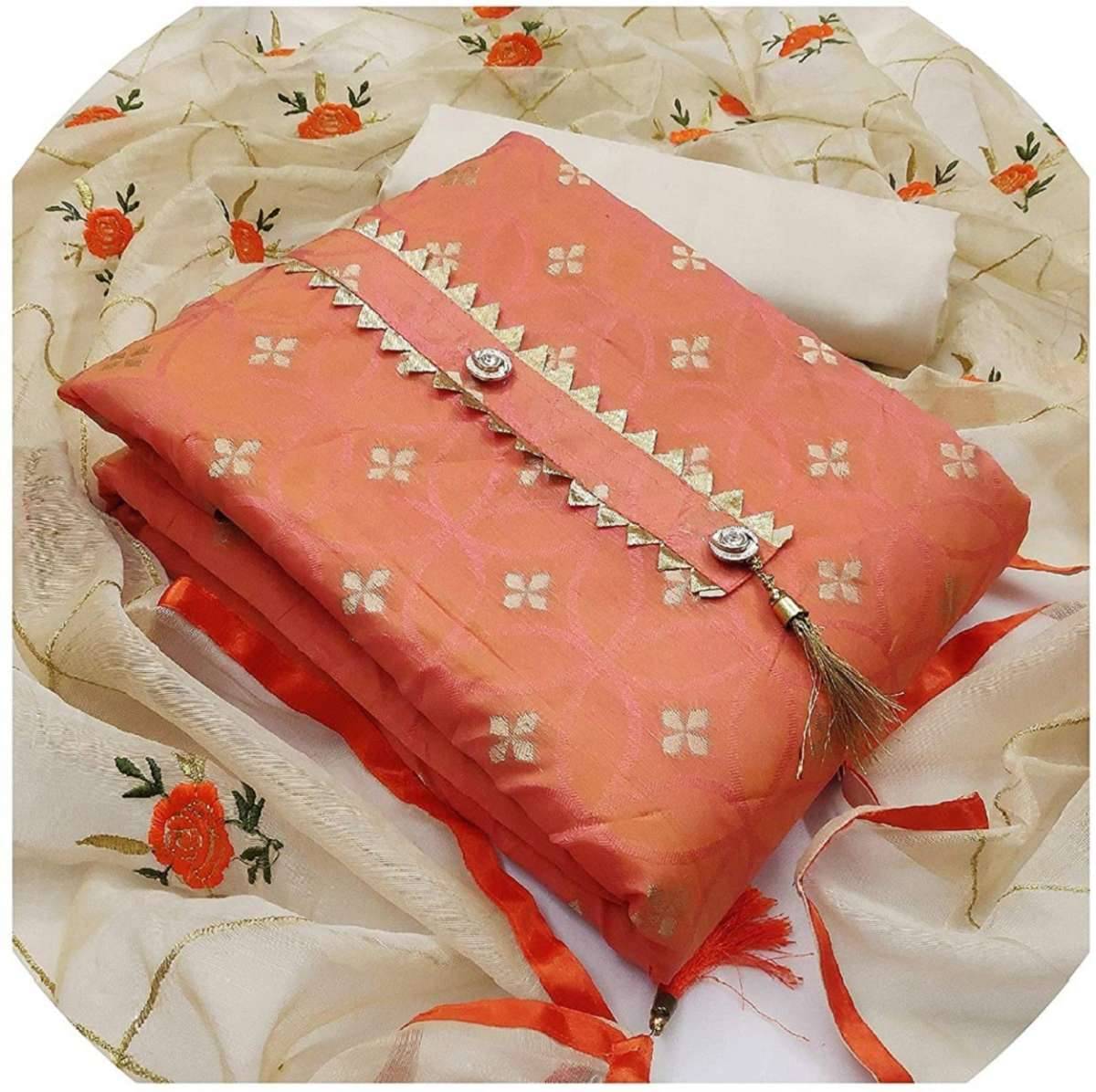 Any Fab Unstitched Cotton Embroidered Dress Material - Orange ( Pack of 1 ) Any Fab Unstitched Cotton Embroidered Dress Material - Orange ( Pack of 1 )