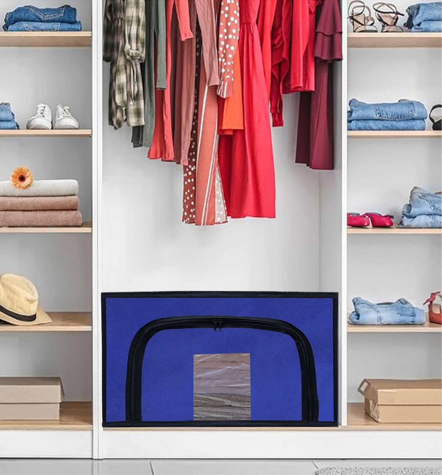 BHIMADA Cloth Stacker Foldable Stackable Closet Organizer Shirt Storage Stacker for Wardrobe (Small-Blue) BHIMADA Cloth Stacker Foldable Stackable Closet Organizer Shirt Storage Stacker for Wardrobe (Small-Blue)