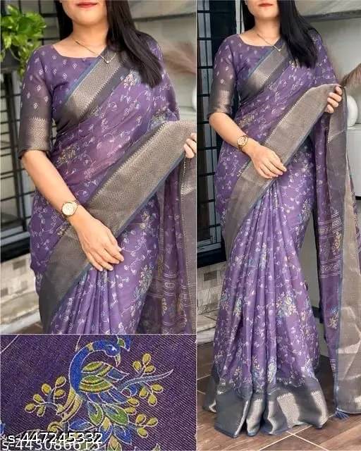     			Bhuwal Fashion Art Silk Woven Saree With Unstitched Blouse Piece ( Purple )