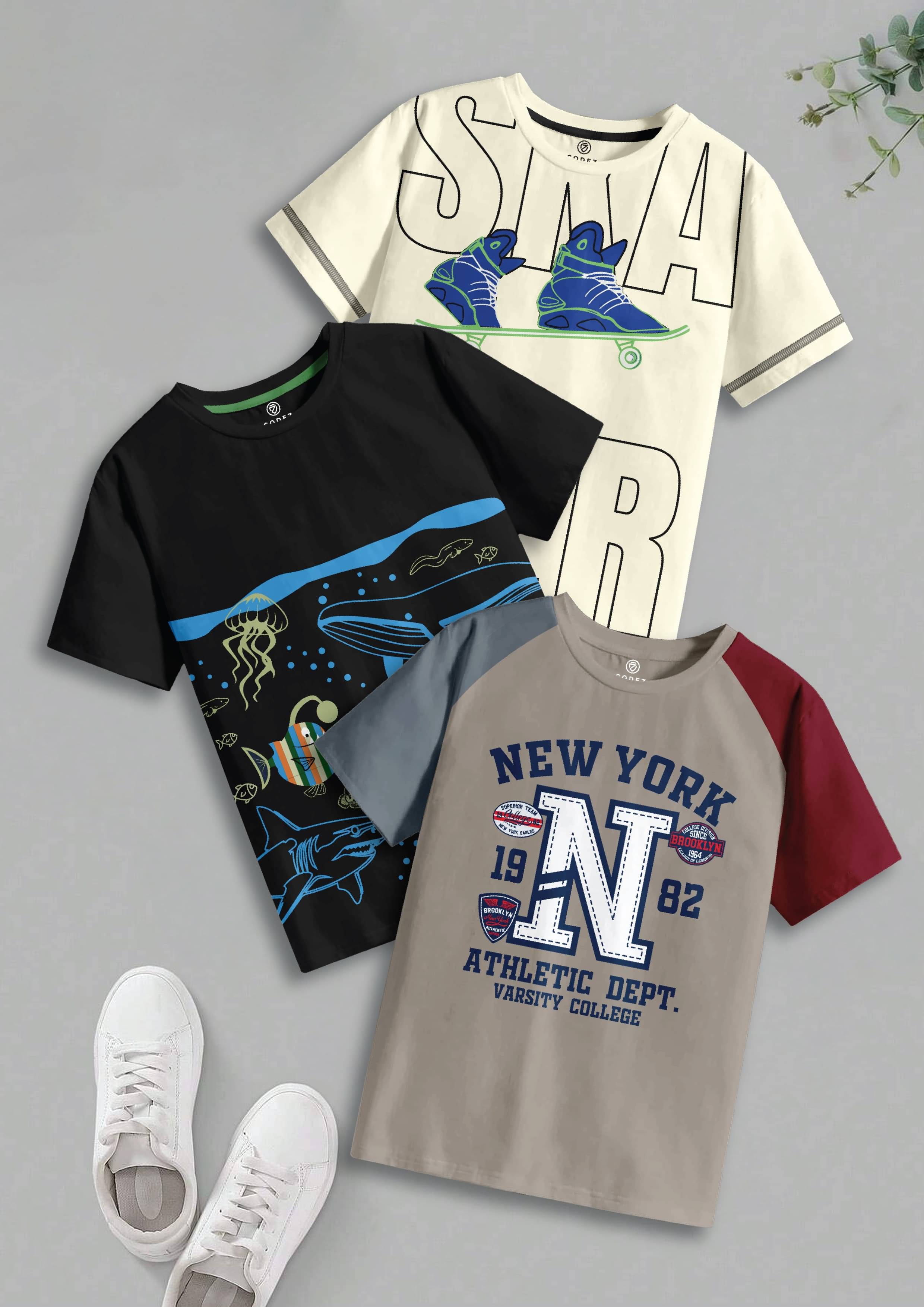     			CODEZ Pack of 3 Boys Cotton T-Shirt ( Multicolor 5 )