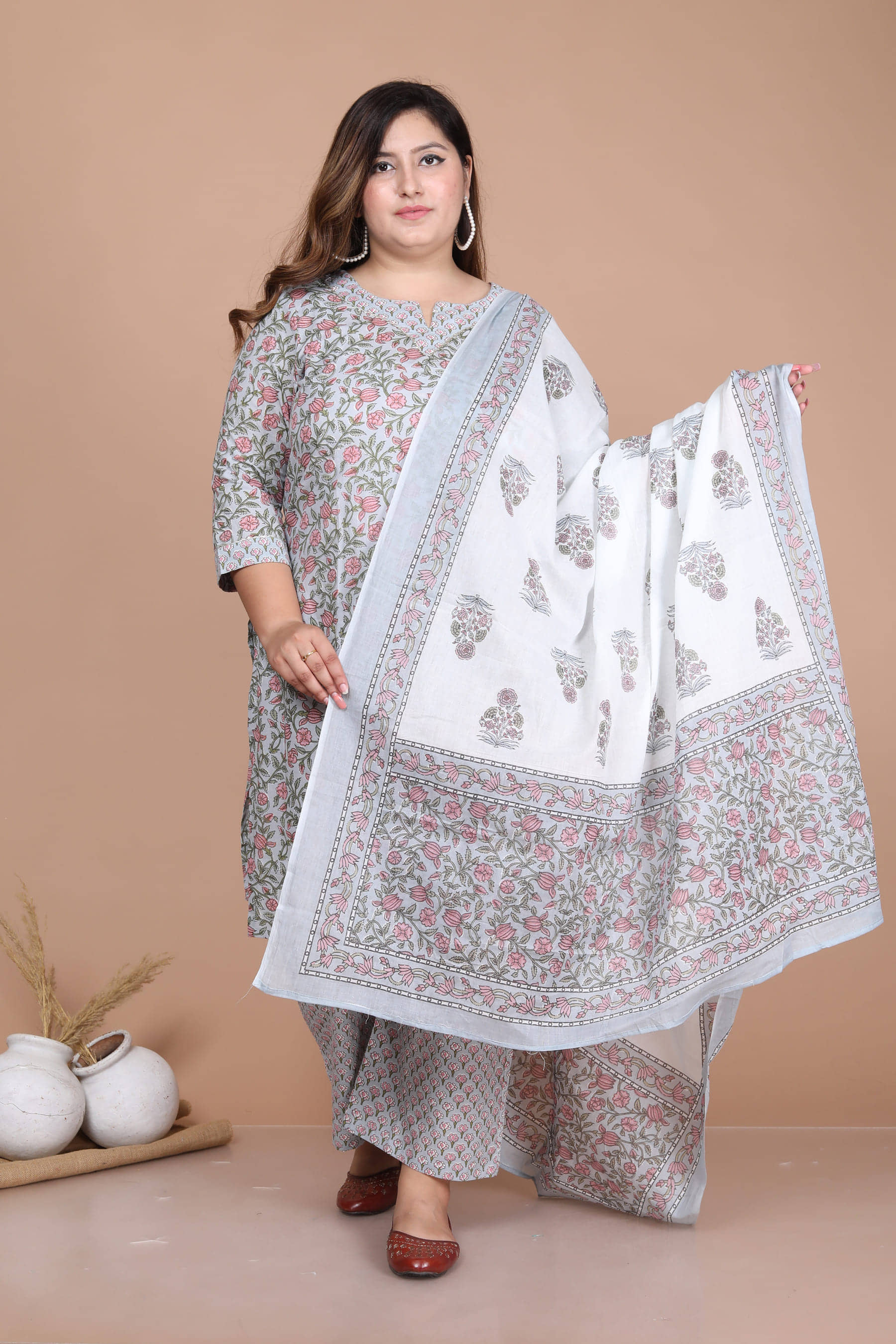 Doriyaan Cotton Printed Kurti With Palazzo Women's Stitched Salwar Suit - Blue ( Pack of 1 )