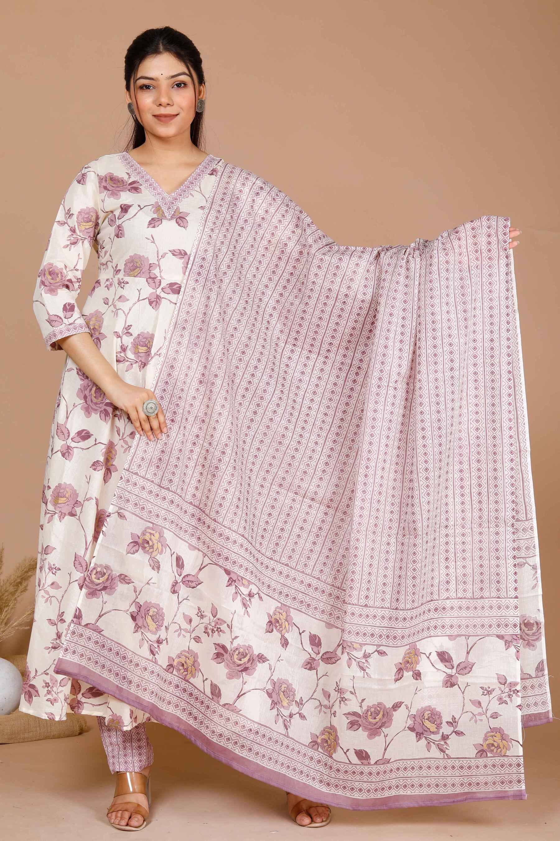 Doriyaan Cotton Printed Kurti With Pants Women's Stitched Salwar Suit - Pink ( Pack of 1 )