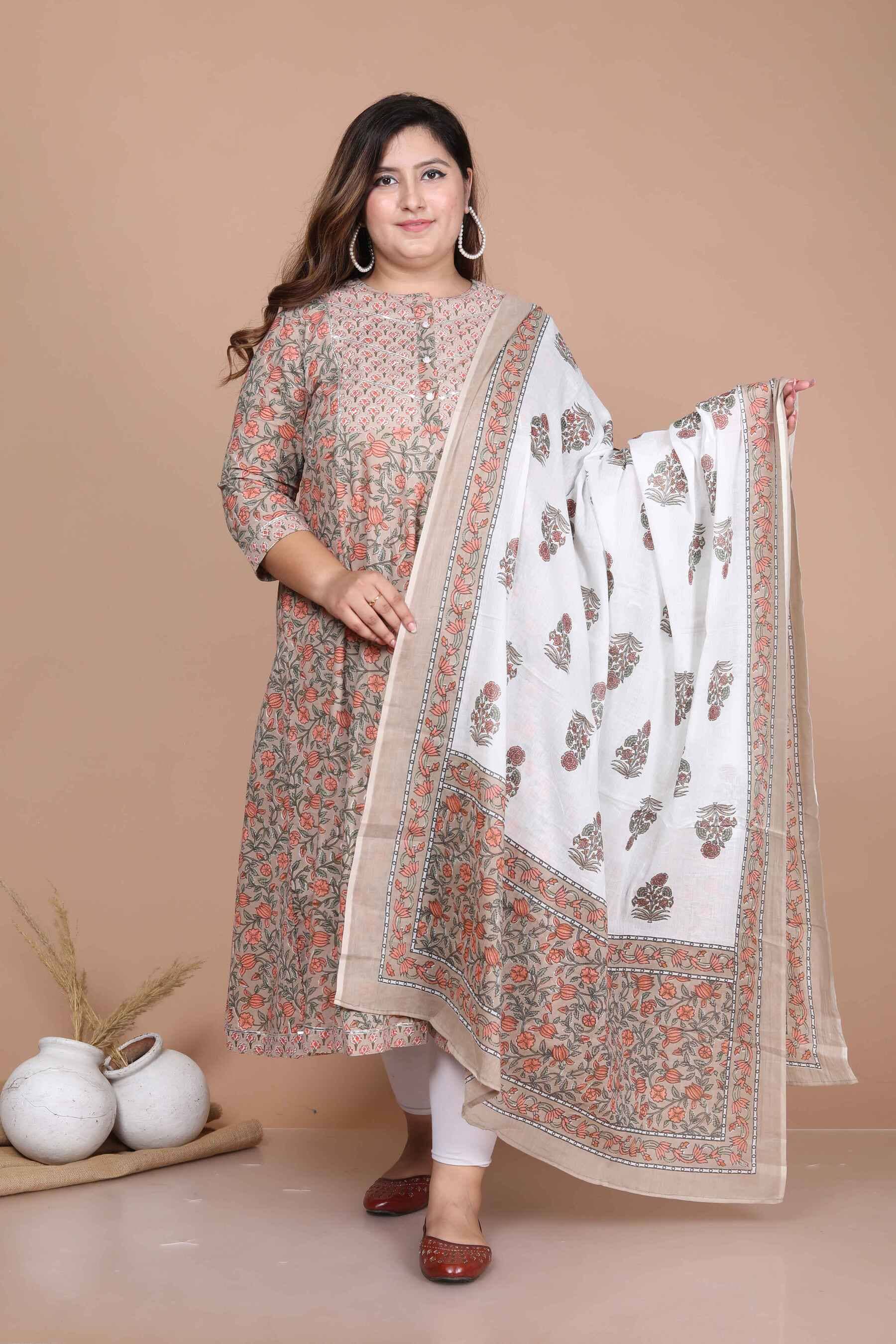 Doriyaan Pack of 1 Cotton Printed Anarkali Women's Kurti - ( Brown ) - Kurtis, Tunics | Buy online on ZillyBuy
