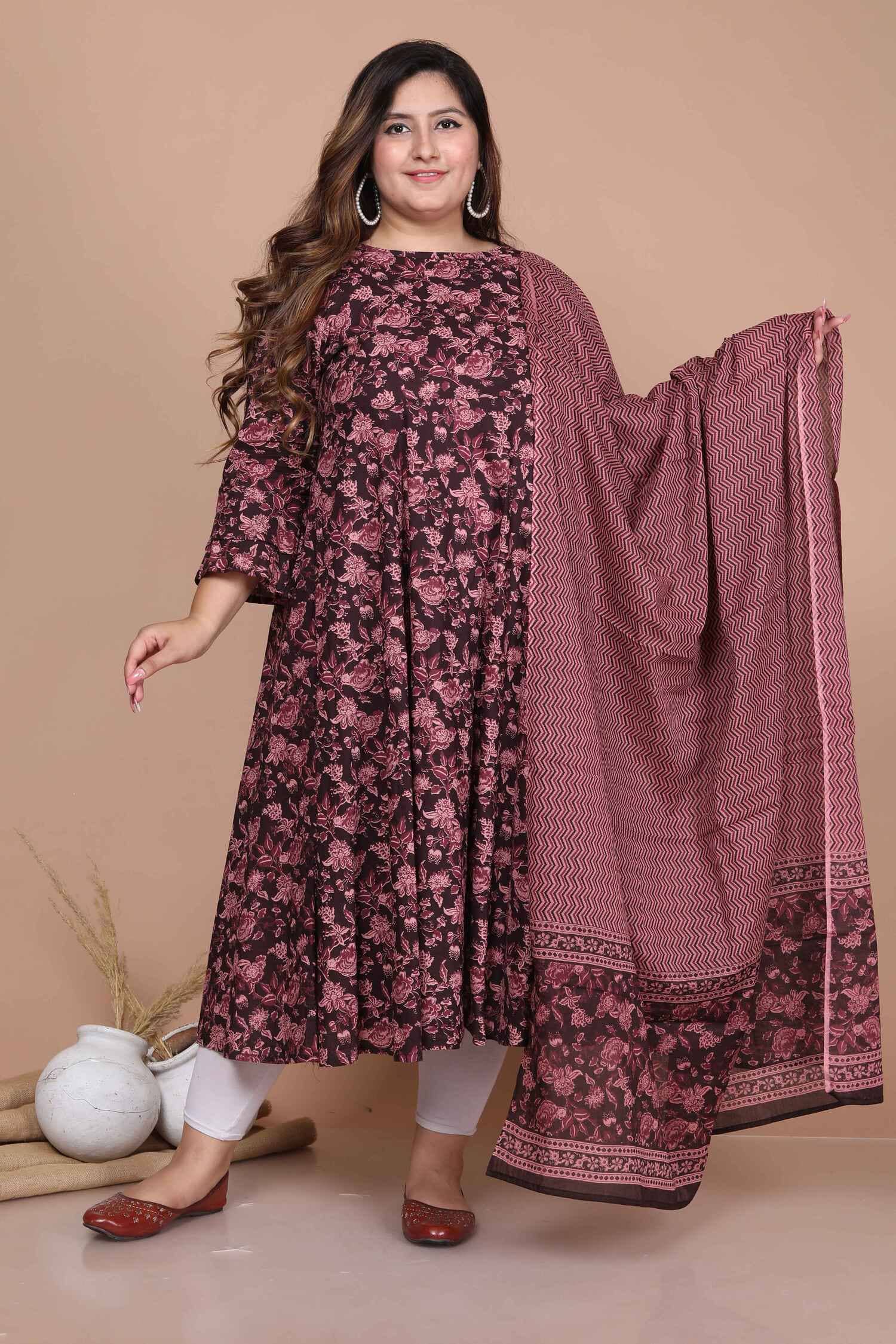 Doriyaan Pack of 1 Cotton Printed Anarkali Women's Kurti - ( Maroon ) - Kurtis, Tunics | Buy online on ZillyBuy